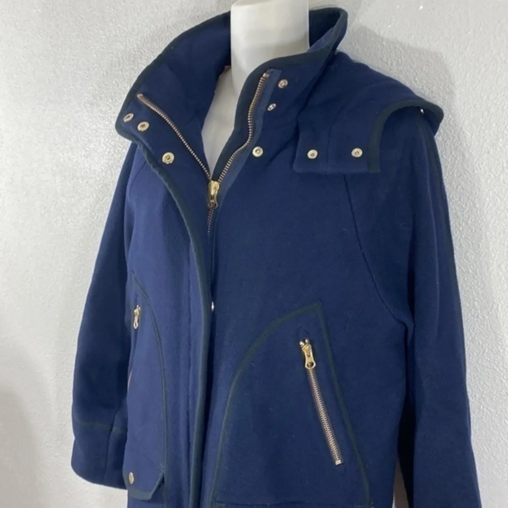 J. Crew summit Italian stadium cloth navy blue gold wool hooded parka coat 4